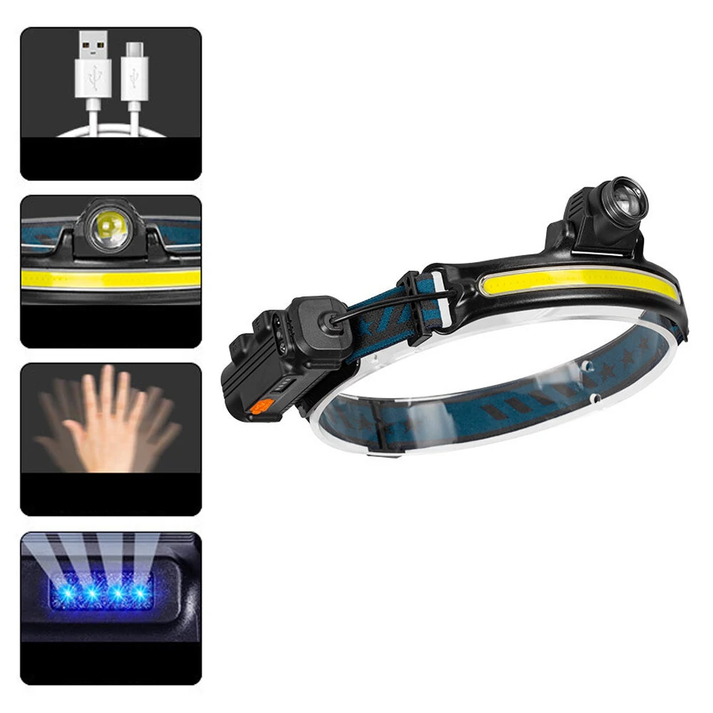 Bikight W678 Smart Sensor Headlight XPG+COB 6 Modes Type-C Charging 2000mAh Battery Flashlight Head Torch (image for) Bikight W678 Smart Sensor Headlight XPG+COB 6 Modes Type-C Charging 2000mAh Battery Flashlight Head Torch