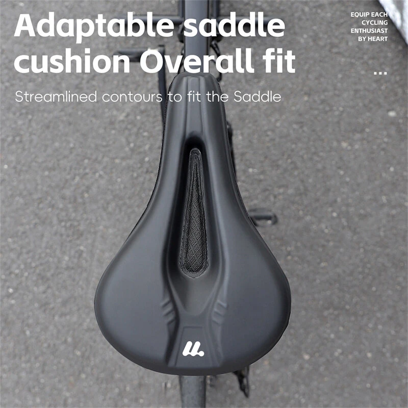 (image for) WEST BIKNIG Thickened Sponge High Elasticity Bike Seat Cushion PU Leather Soft Waterproof Hook Loop Fastening Bicycle Saddle Cover