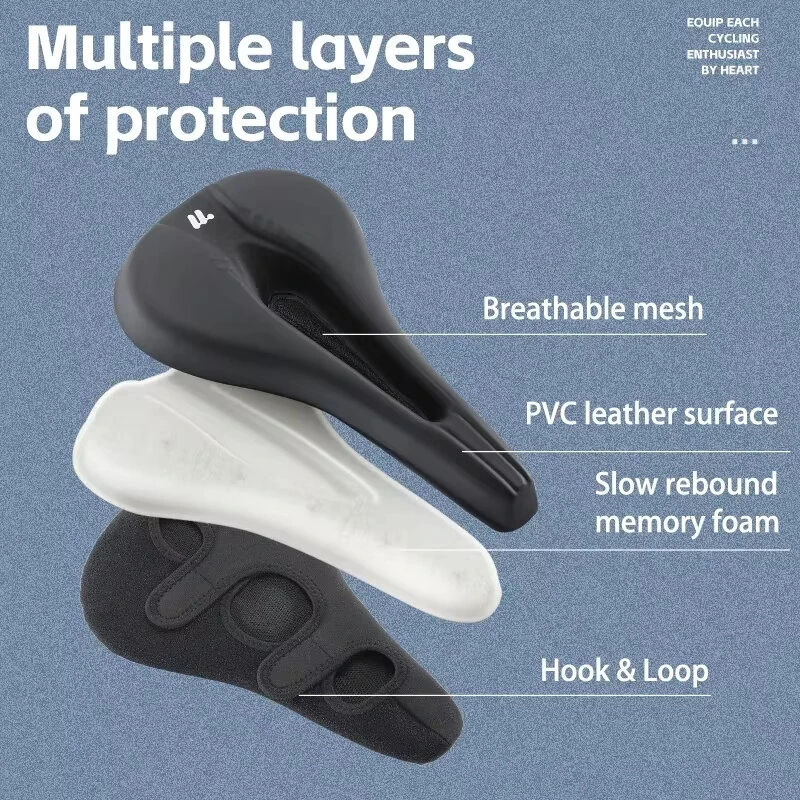 (image for) WEST BIKNIG Thickened Sponge High Elasticity Bike Seat Cushion PU Leather Soft Waterproof Hook Loop Fastening Bicycle Saddle Cover