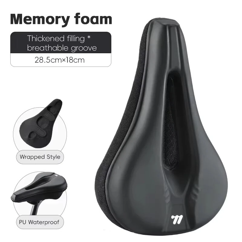 (image for) WEST BIKNIG Thickened Sponge High Elasticity Bike Seat Cushion PU Leather Soft Waterproof Hook Loop Fastening Bicycle Saddle Cover